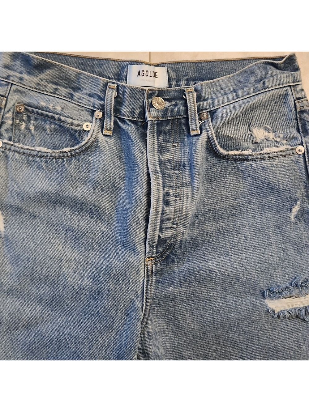 Jeans Crop Blue 90s Distressed Straight-Leg High-rise  Denim Size 25 - Picture 5 of 16